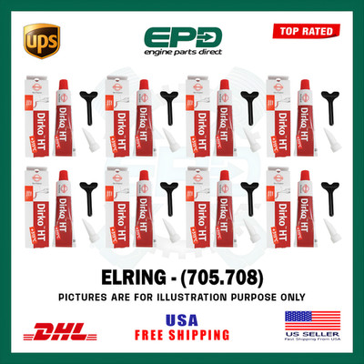 x8 Elring Dirko HT 705.708 Gasket Sealant 70ml Red 315 Degree Silicone Engine