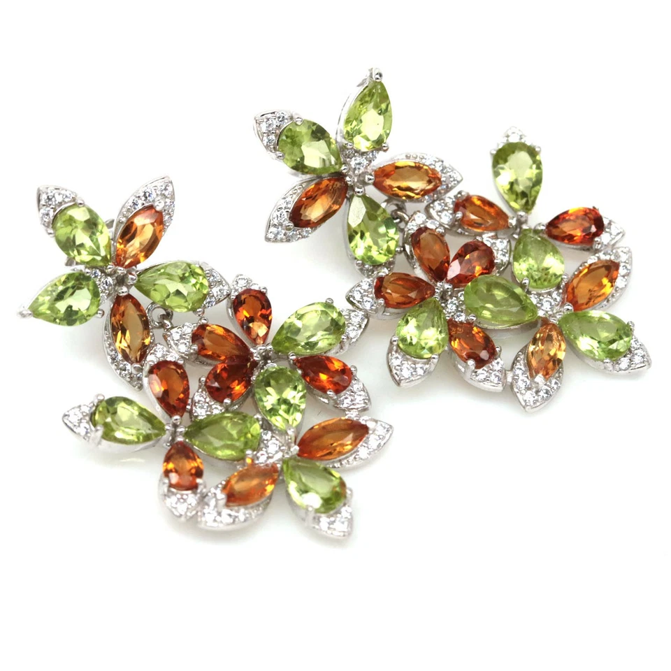 Thai Handmade 4 x 6 mm. Green Peridot, Tourmaline & Zircon Earrings - Image 2 of 4