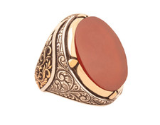 Men  s 925 Sterling Silver Ring Natural Yemeni Aqeeq Hakik Red Carnelian Stone Ha