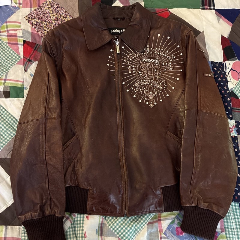 Vtg Marc Buchanan Pelle Pelle  Leather Embroidered Bomber Jacket Women's Size 14