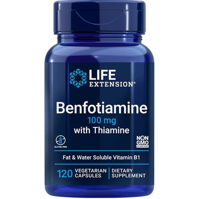 Life Extension Benfotiamine with Thiamine 100 mg, 120 Vegetarian Capsules