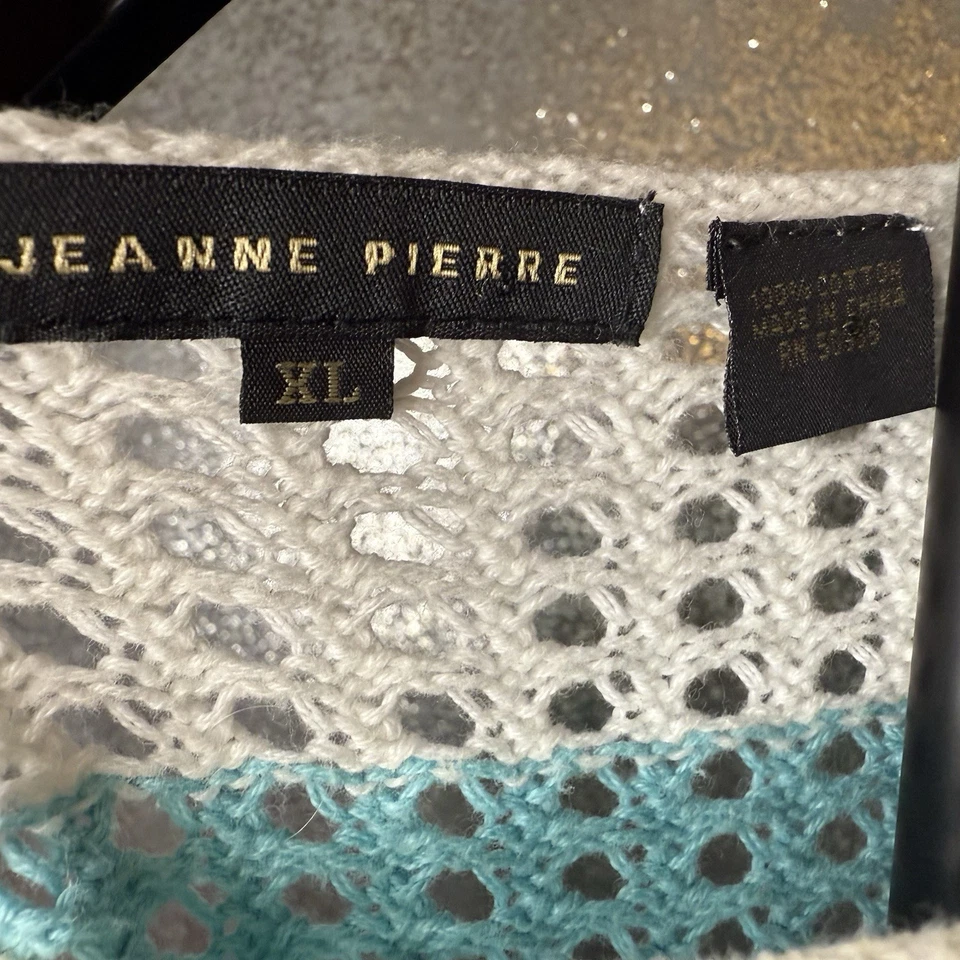 Jeanne Pierre Топ XL Белый Синий VNeck See Thru 100% Хлопок - Изображение 3 из 4