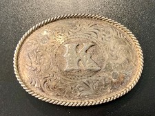 Montana Silversmiths Silver Plate Western Belt Buckle Filigree Initial K