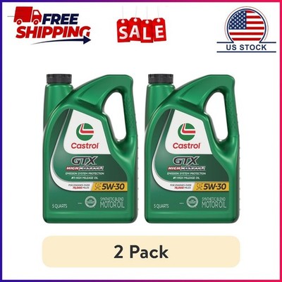 (2 pack) Castrol GTX High Mileage 5W-30 Synthetic Blend Motor Oil, 5 Quarts