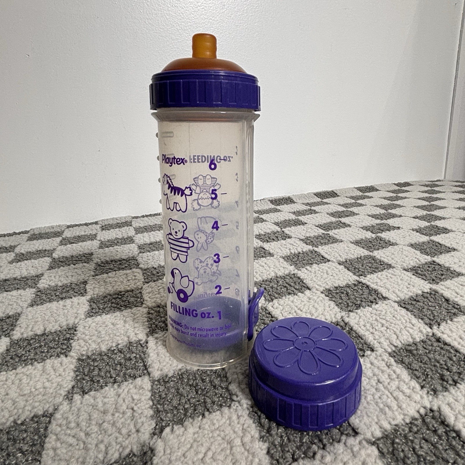 Vintage Playtex Drop-Ins 8 oz Baby Bottle Nurser Purple + Fl
