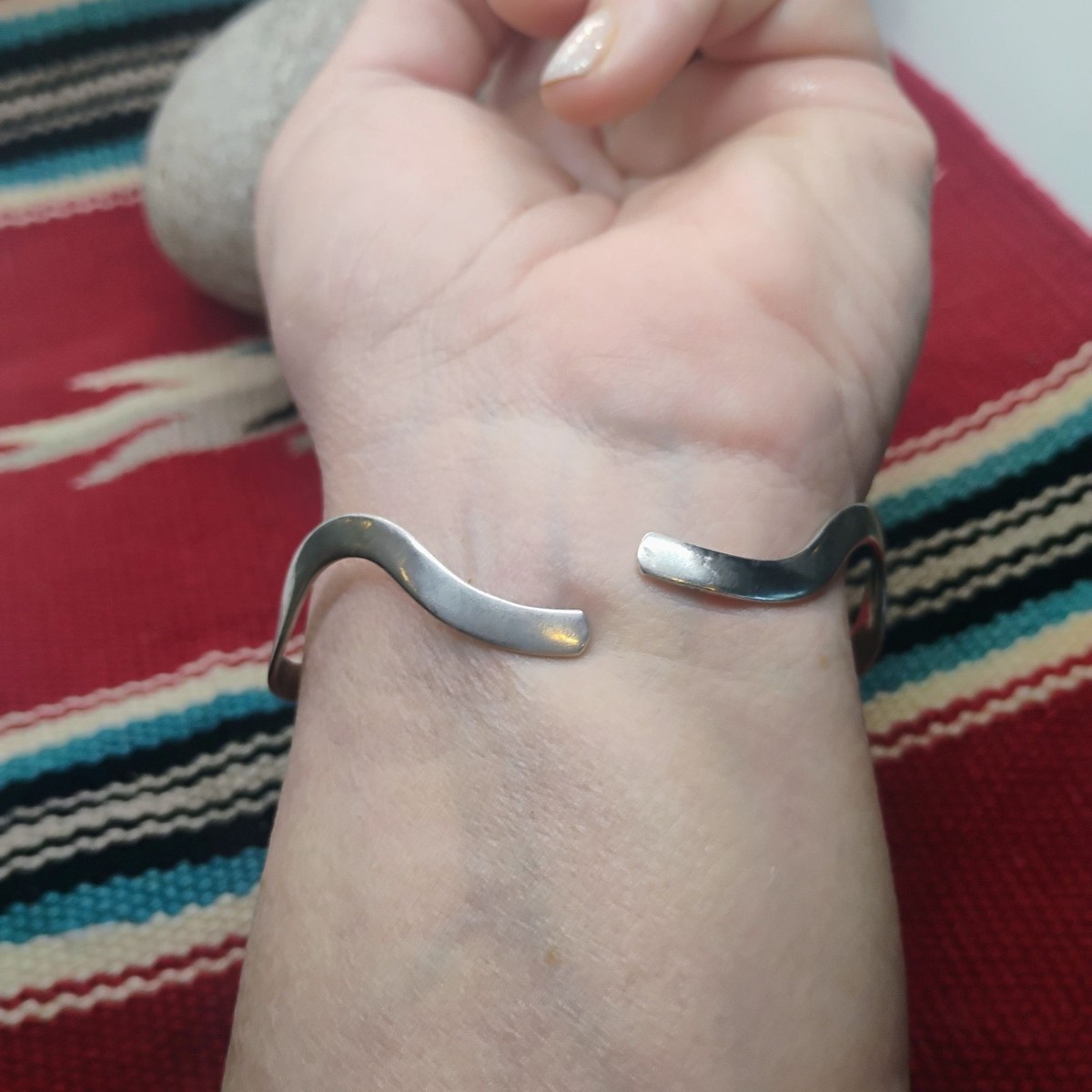 Vintage Sterling Silver Zigzag Wavy Cuff Bracelet Adjustable 12.5g
