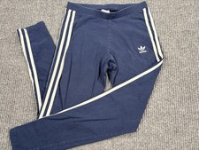 Adidas Originals Trefoil 3 Stripe Leggings Blue White Stretch Pants Womens XS
