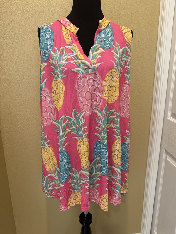 Simply Southern Sleeveless Pink Pineapple Shirt / Beach Cover Plus Size 2XL