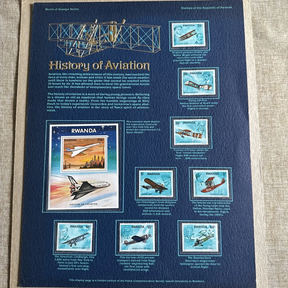 World Of Stamps Series Republic Of Rwanda History Of Aviation Sheet - Image 2 of 3