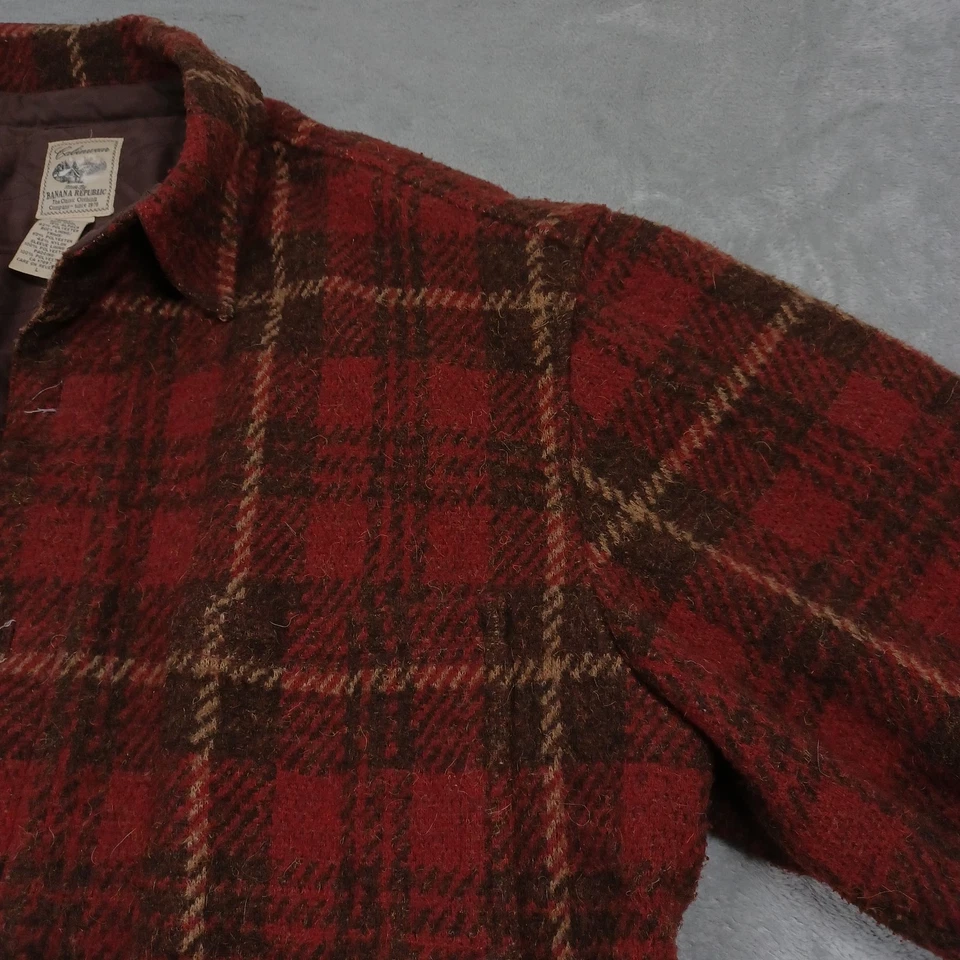 Abrigo vintage Banana Republic para hombre grande rojo a cuadros ropa de cabina lana alpaca Foto 3 de 4