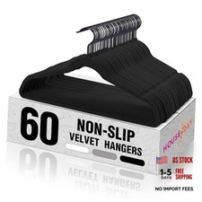 Velvet Hangers Non Slip Felt Hanger, Slim Velvet Clothes Hangers 60 Pack Black