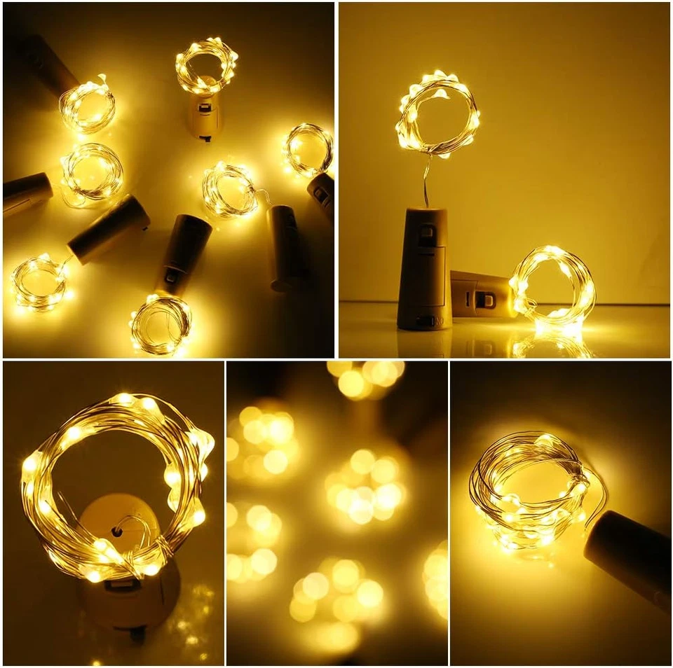 12 Pezzi Luci Bottiglia 2M 20 LED Filo Rame Bianco Caldo Interno Esterno Festa - Immagine 4 di 4