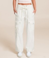 Free People Women S Park Ave Pants Cargo Pockets Ivory Wide Leg Relaxed Fit Boho