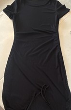 SHEIN Black Ribbed Knit Bodycon Dress Drawstring Short Sleeve Size M