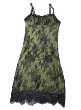 Cider Green Lace Slip Dress Womens Size S Black Lace Detail BOHO Whimsy Goth
