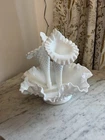 1940s Vintage Fenton Hobnail Milk Glass 4-Piece 3 Trumpets /Flutes Epergne Bowl