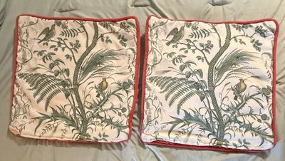 Brunschwig and Fils Bird and Thistle Beige Pillow Covers Pair (2) 26x26 