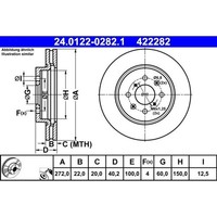 2X ATE 24.0122-0282.1 Bremsscheibe
