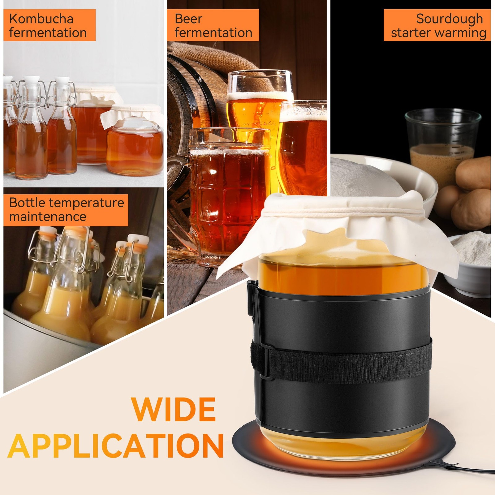 2 Pack Kombucha Heating Pad with 2 in 1 Plug, Sourdough Heating Pad Brewing F...