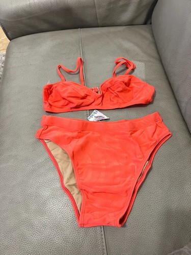 Vintage Y2K Brazilian Fluidos Coral Textured High-Waisted Bikini Set Size M