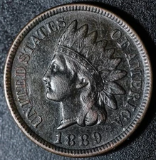 1889 INDIAN HEAD CENT - AU UNC - With LIBERTY & Near 4 DIAMONDS - AU UNC