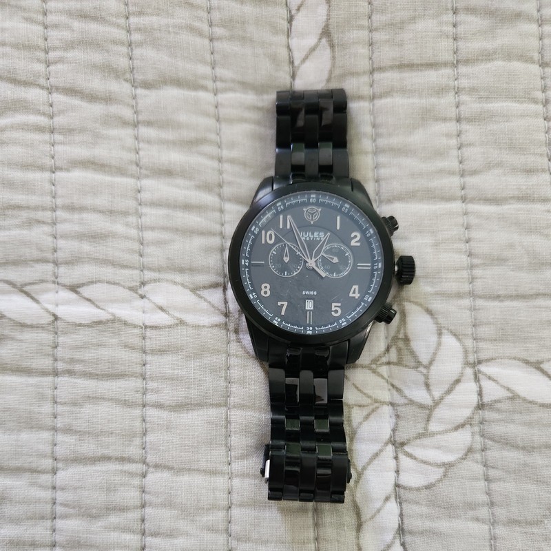 Jules Breting  Ion Plated Black Swiss Chronograph Quartz 46 mm w SS