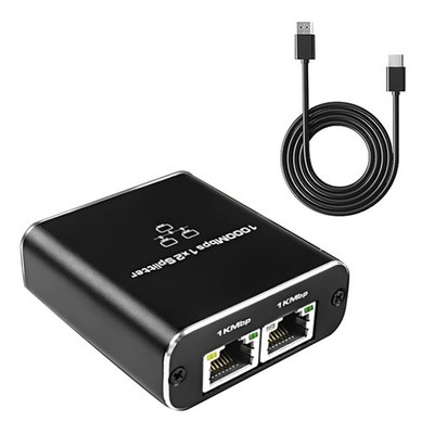 1 to 2 Out Network Splitter 1000Mbps RJ45 Ethernet Splitter  with USB Cable