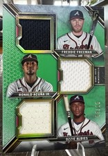 2021 Topps Triple Threads Relic Combos Emerald /18 #RCCFAA Albies/Freeman/Acuna