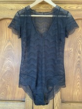 Simone Perele Karma Bodysuit black lace short sleeve V neck no tags M 3