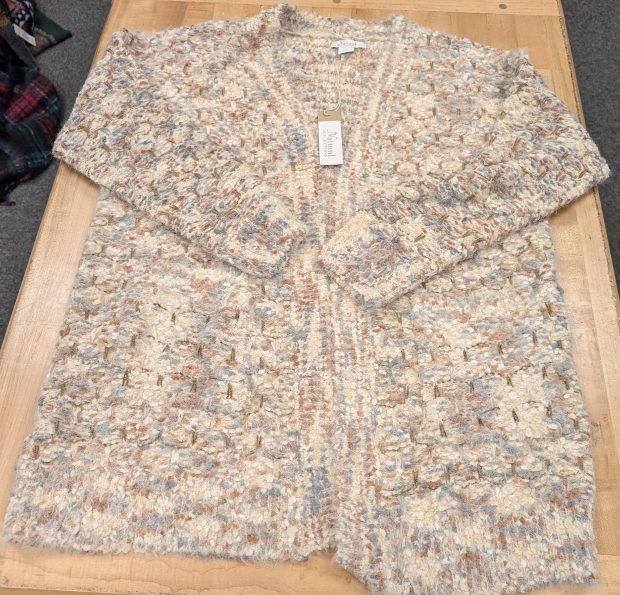 Natural Reflections Fuzzy Textured Cardigan Sweater Women's Large Multi Color
