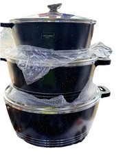 3 PCS Die Cast Marble NonStick Coating big Sizes Cooking Pot with Glass lid