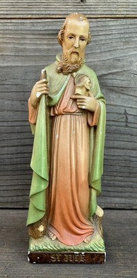 Vintage St. Jude Statue S.V. Made in Holland Chalkware Religious Figure 8-1/4 