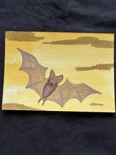 ACEO Original Mixed Media Mini Painting Of A Flying Bat