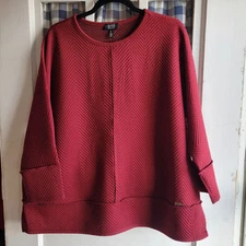 NWT Jones New York Womens Knit Burgandy / Maroon Long Sleeve Shirt Top Size L