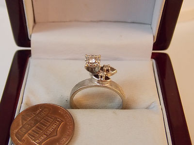 Vintage Diamond Engagement 14k White Gold Etched Band sz 5 Ring