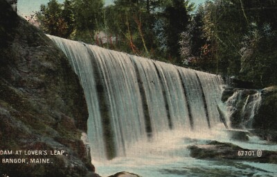 Vintage Postcard 1912 Dam At Lover's Leap Bangor ME Waterfall Pub. Crosby Bean
