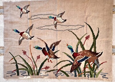 Wall Hanging Needlepoint McCalls Mallards N Flight~Hang Ready 34X24 Ducks Hunt