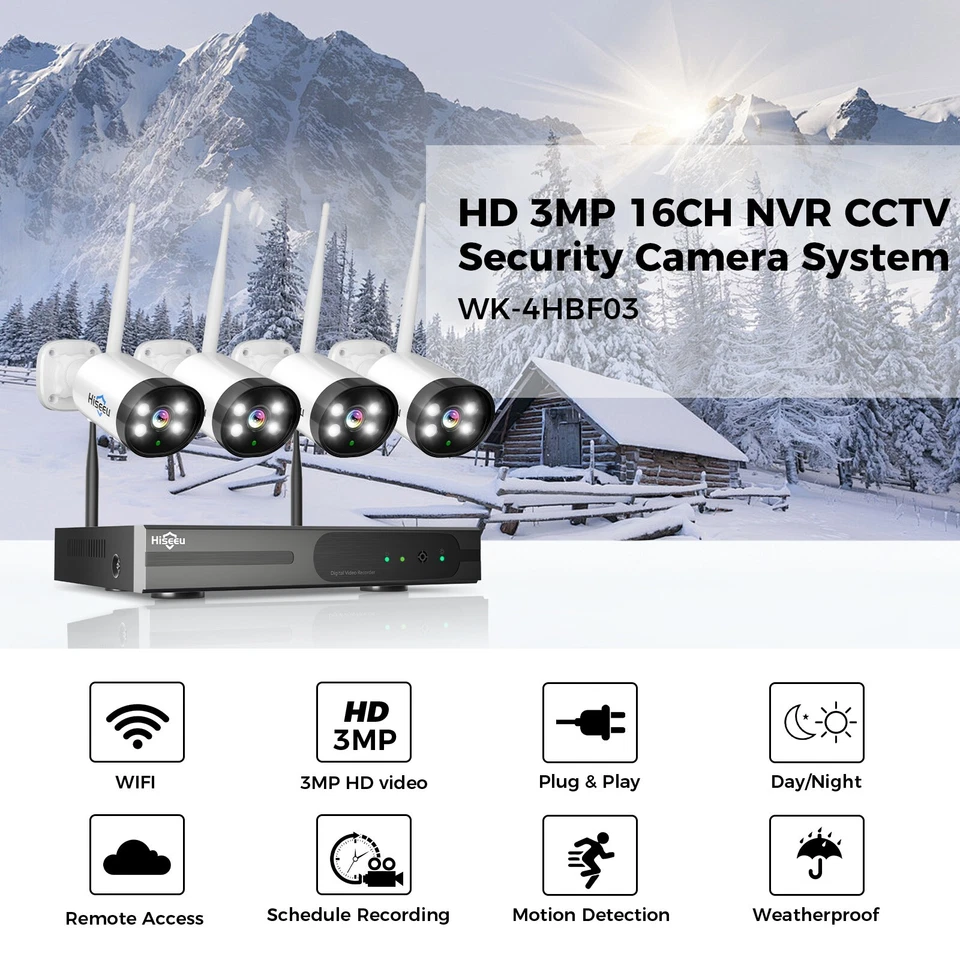 Used Hiseeu 10CH HD NVR 3MP WIFI CCTV Security Camera System Kit Outdoor NO HDD - Image 3 of 4