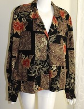 Coldwater Creek Sz XL Exquisite Asian Black Travel Slinky Floral Jacket Blazer