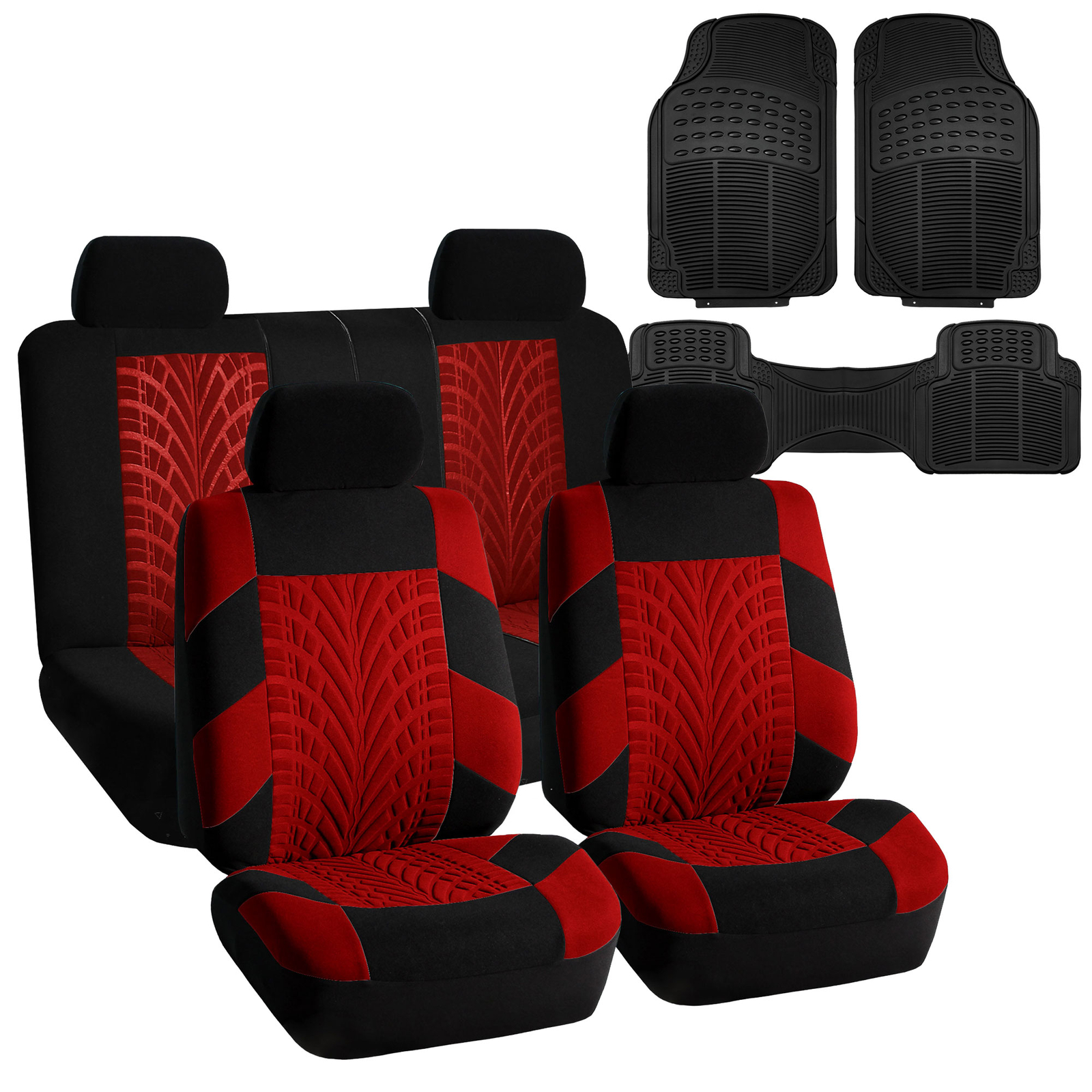 Auto Vehicle Seat Covers Combo with Floor Mats Red