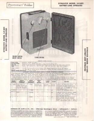 1948 DYNAVOX 3-P-801 DYNAVOX RADIO SERVICE MANUAL PHOTOFACT SCHEMATIC DIAGRAM