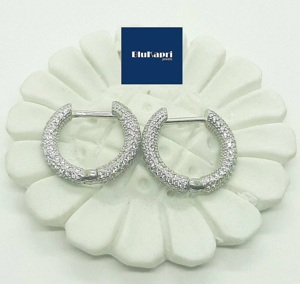 Orecchini Donna a cerchio 1,7 cm in argento con zirconi  BIANCHI pave' - Immagine 3 di 4