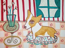 5x7 PRINT OF PAINTING Pembroke WELSH CORGI Sitting Room KSAMS dog art