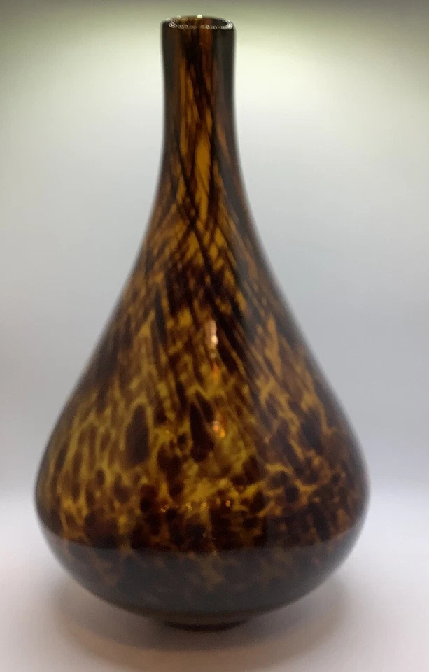 Jarrón de vidrio artístico color tortuga leopardo marrón ámbar resistente pesado Foto 2 de 4