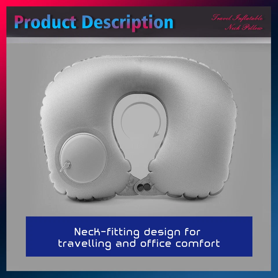 Portable Travel Inflatable Neck Pillow Cushion Head Rest Flight Support U Shaped - image 3 of 4