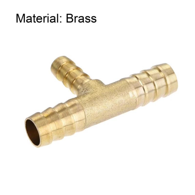 2Pcs Reducing Barb Hose Fitting Tee T Shape Connector Brass 3/8" x 3/8" x 1/4" - Image 2 of 4