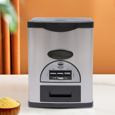 22lb Rice Dispenser Auto Rice Dispenser Stainless Steel Rice Storage Box Black