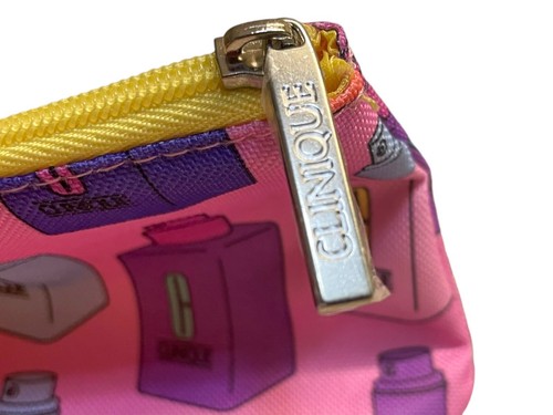 Clinique 9” Makeup Cosmetic Zip Bag Neon AOP Graphic Unique Pink Purse Clutch - Picture 3 of 6