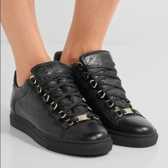 Black Textured Leather Low Top 6 | eBay