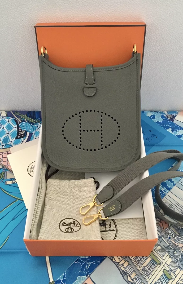 NIB HERMES Mini Evelyne 16 Gris Meyer Taurillon Maurice GHW